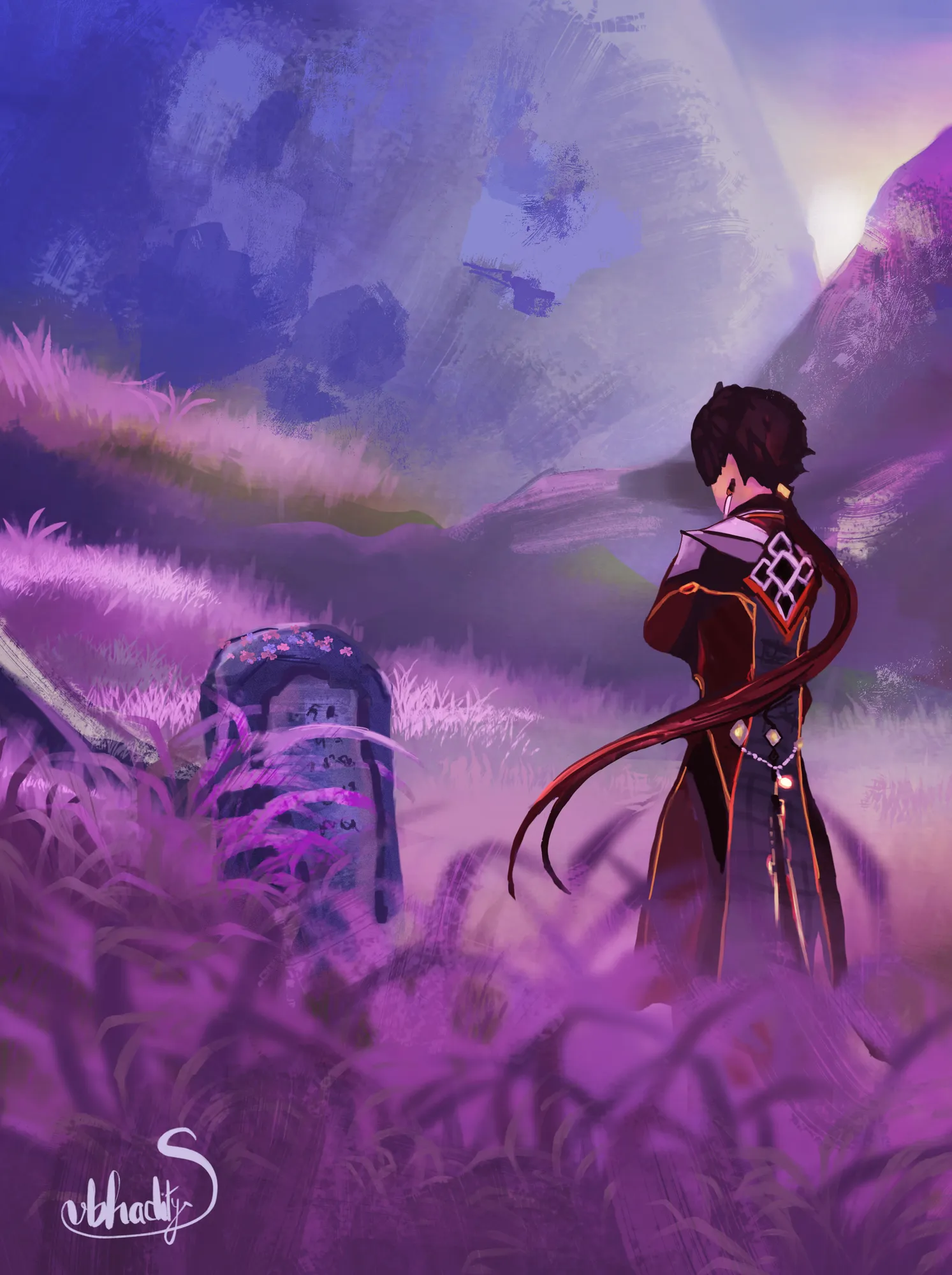 Zhongli staring at his old friends (Genshin Impact fan art)